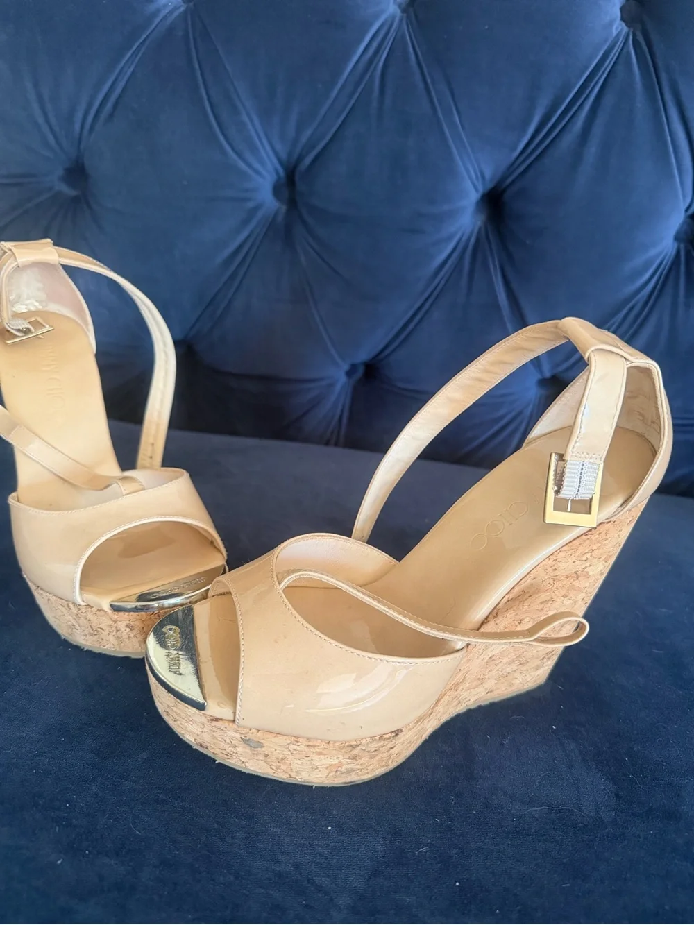 Jimmy Choo Beige Patent Leather Slingback Heels
